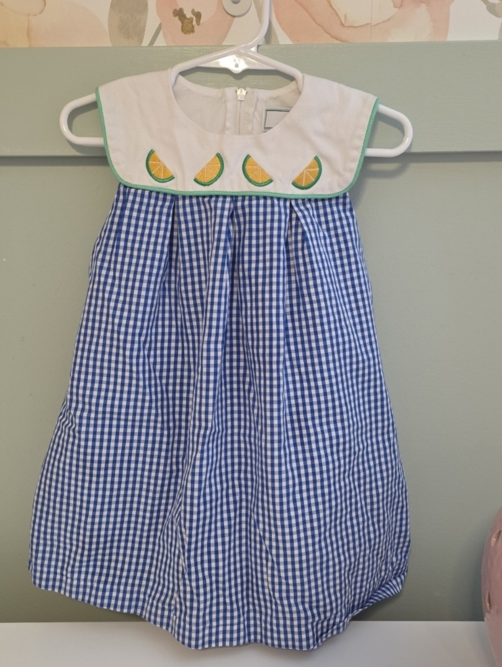 Classic Prep 3t smocked lemon citrus blue white plaid dress spring summer